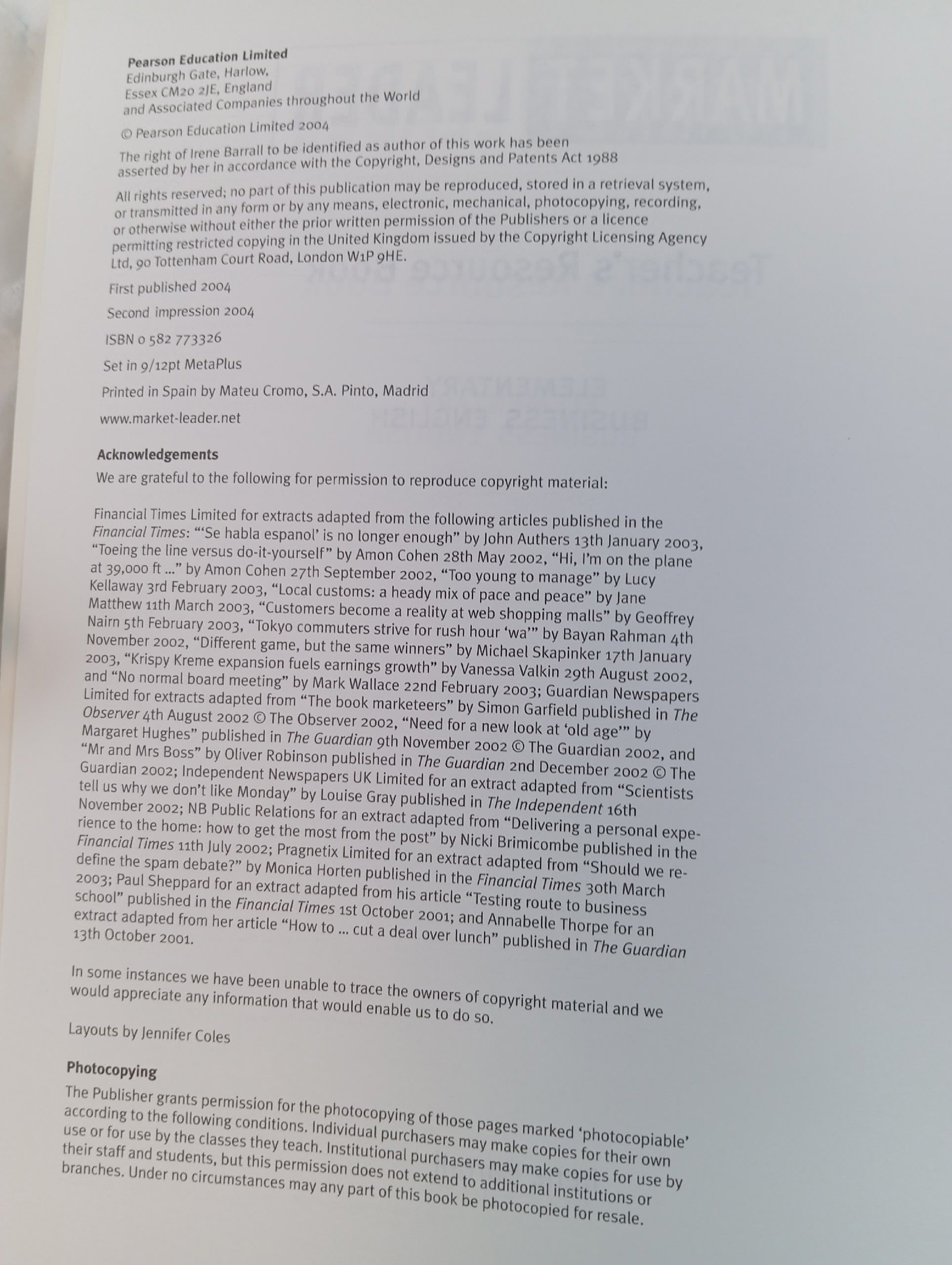 Market Leader Elementary Teacher's Resource Book