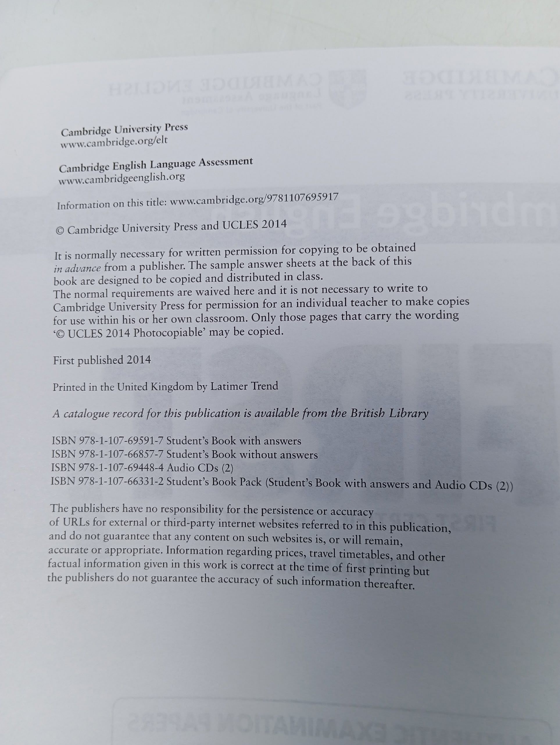 Cambridge English First 1. Student's Book Pack учебник для подготовки к FCE с ответами и аудио