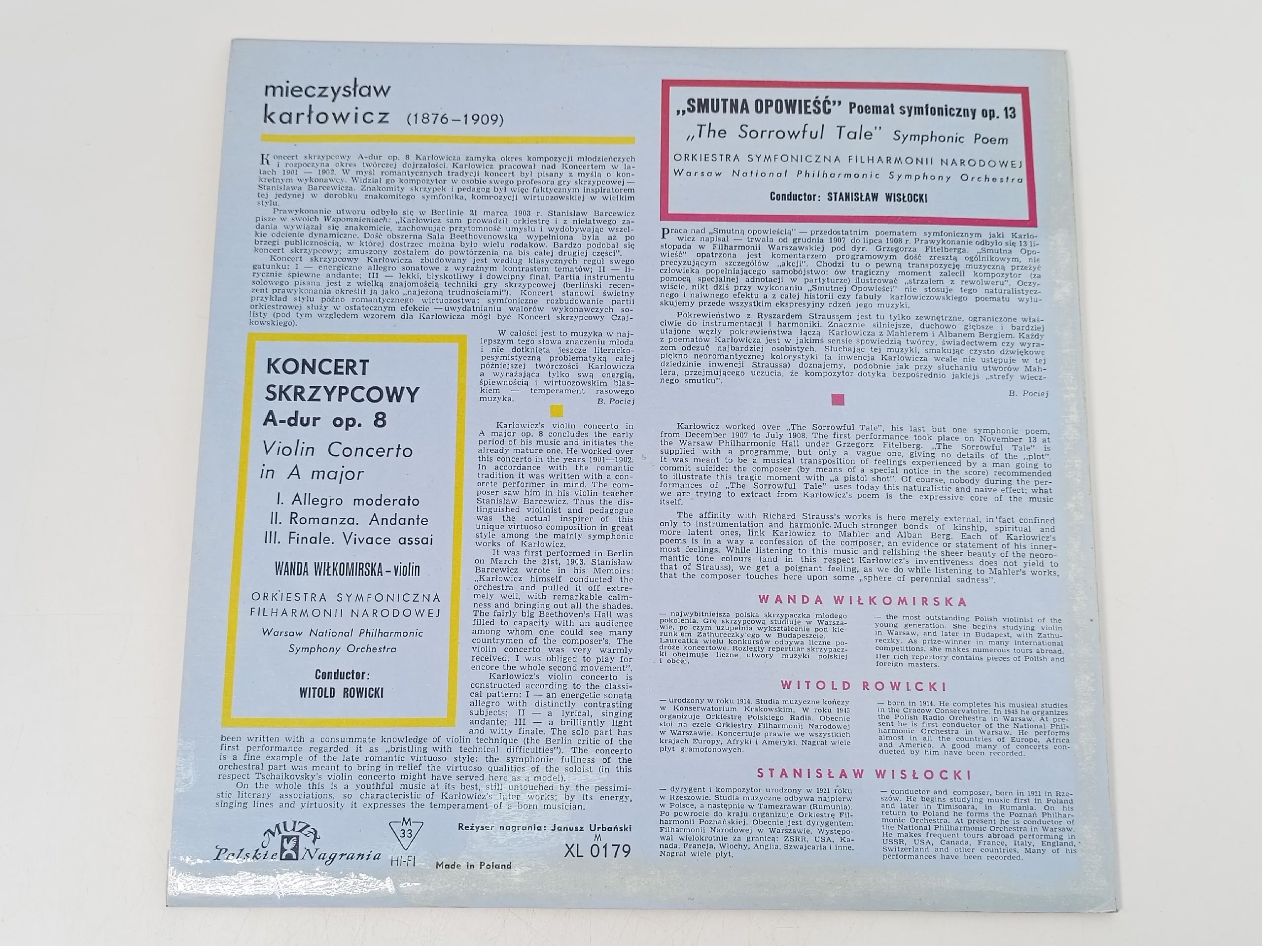 Виниловая пластинка Mieczyslaw Karlowicz. Violin Concerto In A Major