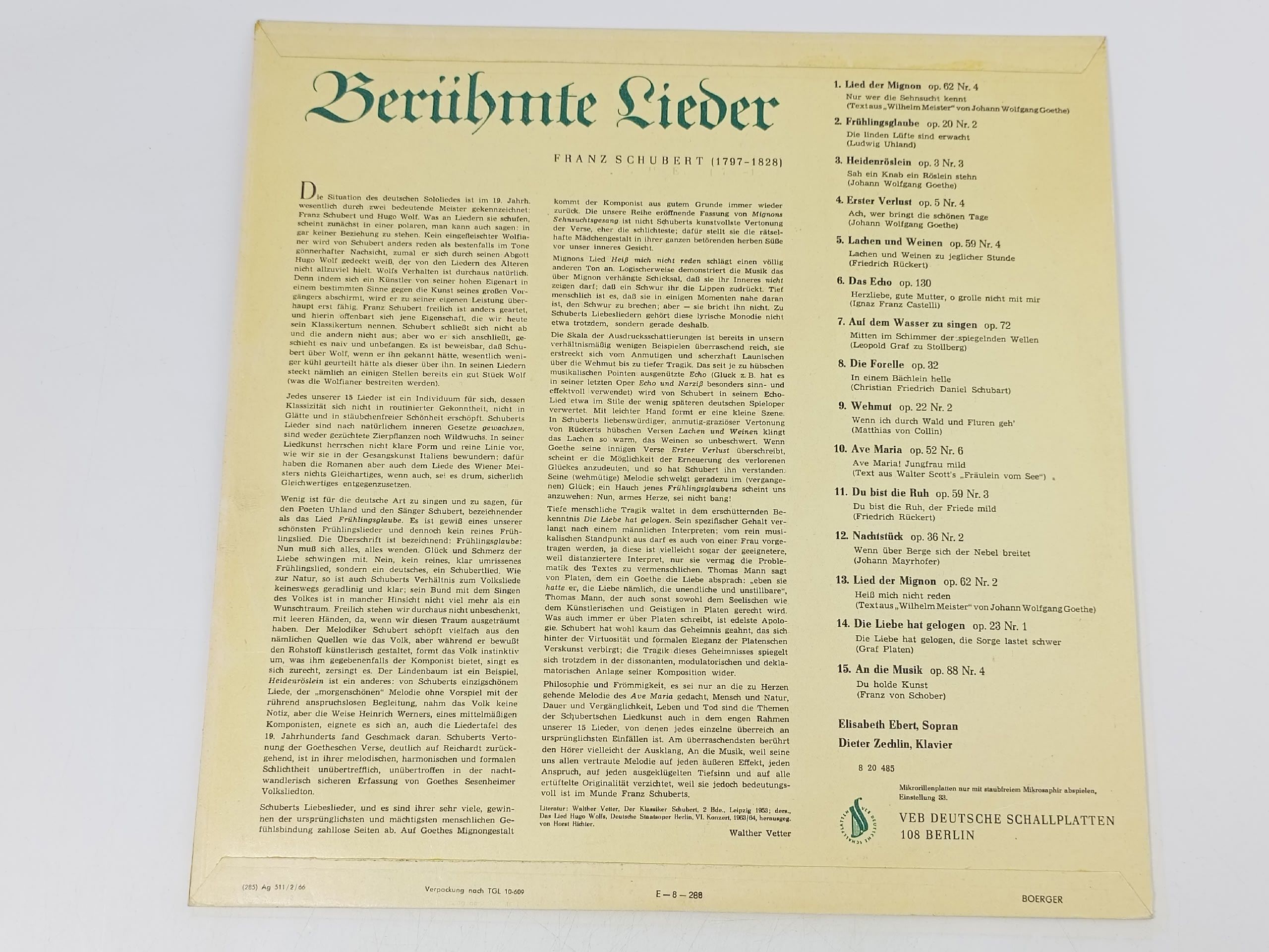 Franz Schubert - Beruhmte Lieder/Виниловая пластинка
