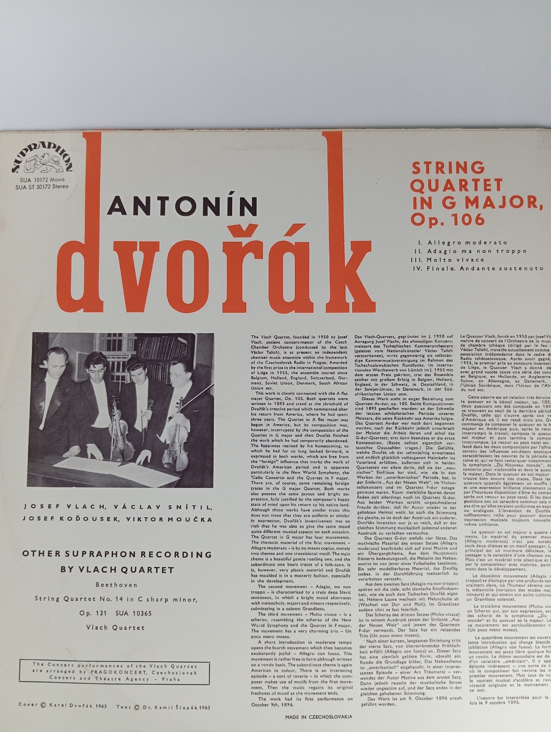 Antoni ln Dvorak, Vlach Quartet. Виниловая пластинка