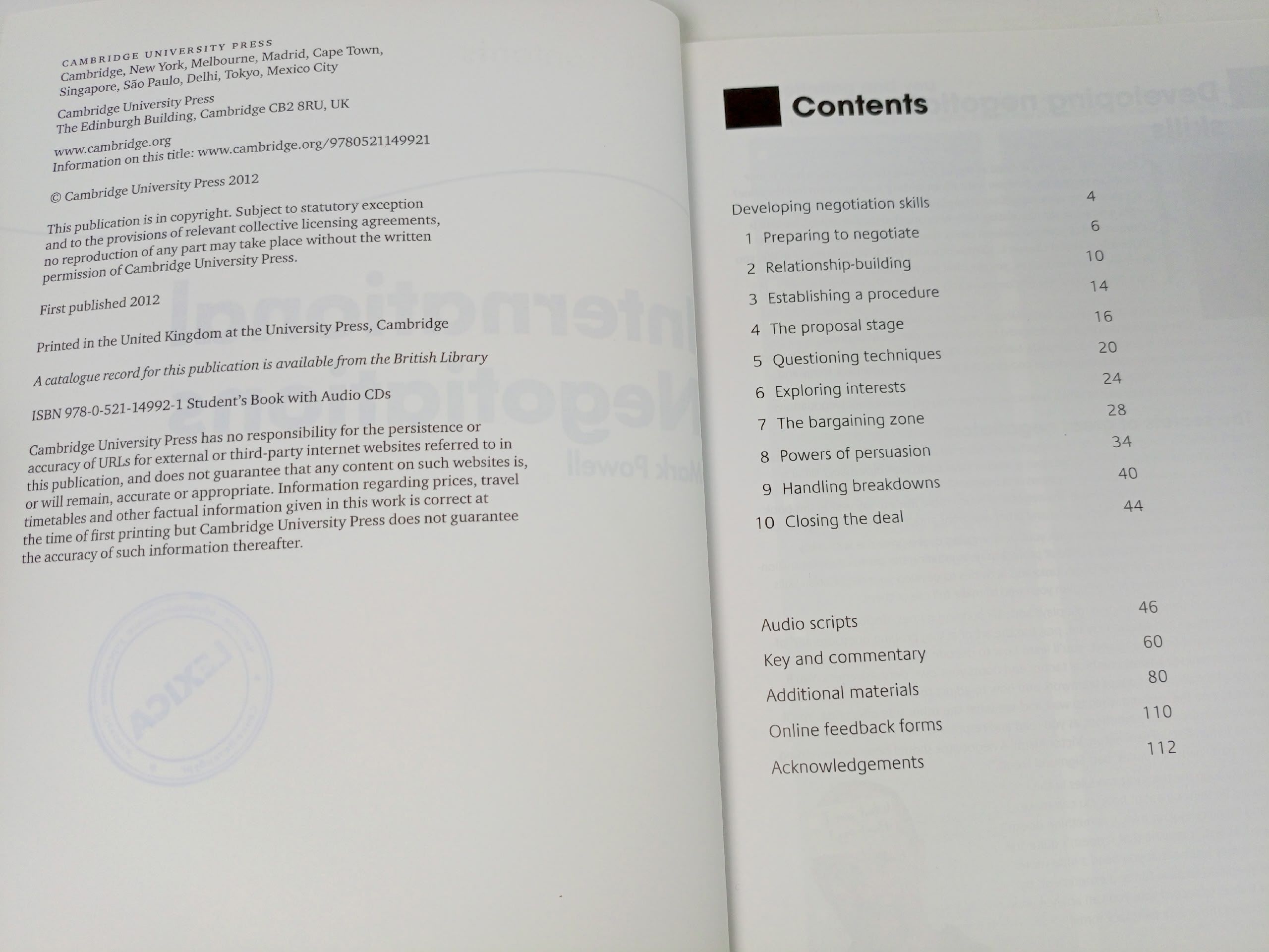 International Negotiations Student's Book with Audio CD
