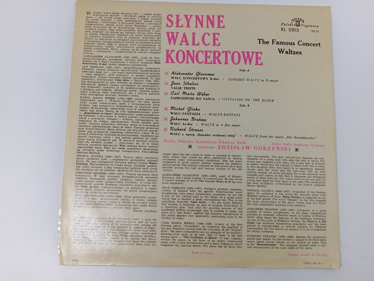 Виниловая пластинка Zdzislaw Gorzynski Slynne Walce Koncertowe The Famous Concert Waltzes