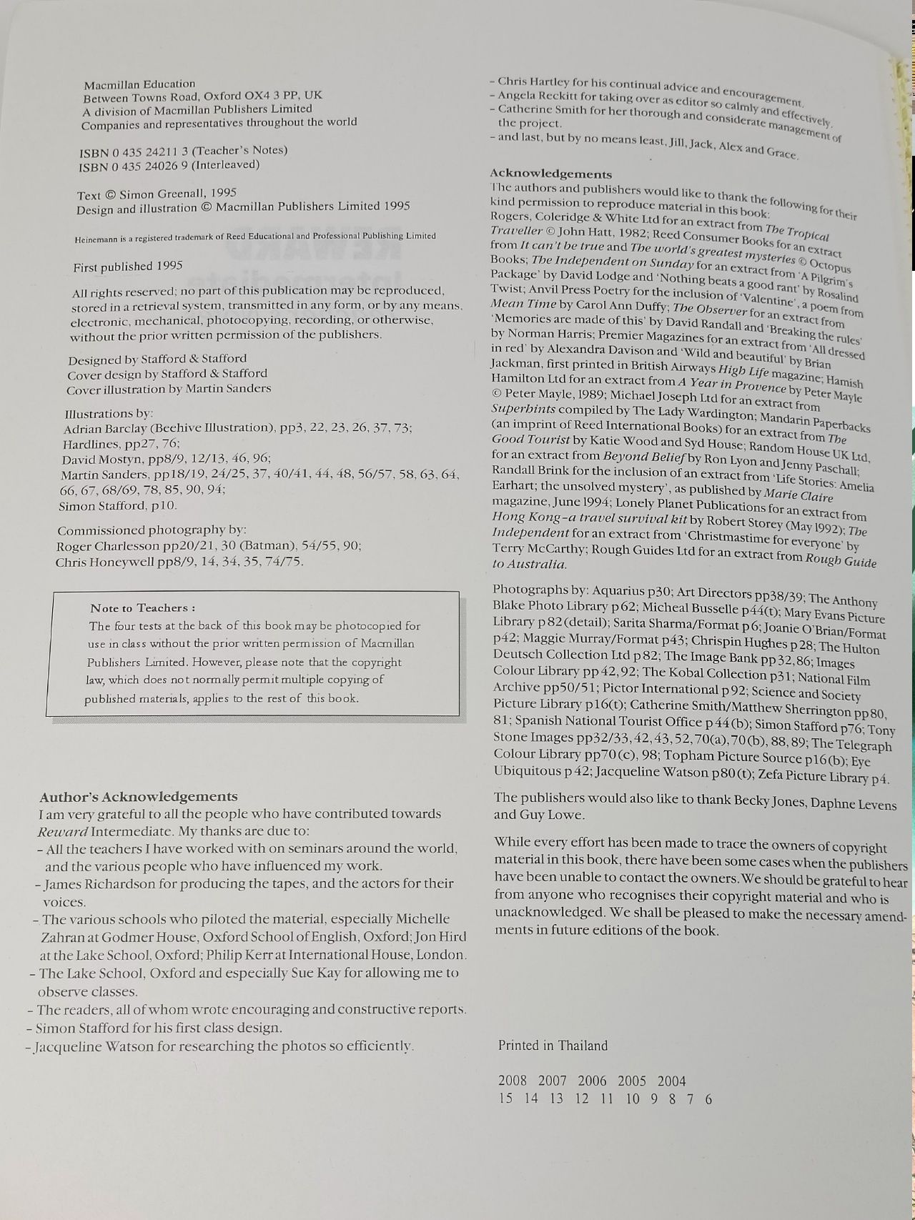 Reward Intermediate Teacher's Notes