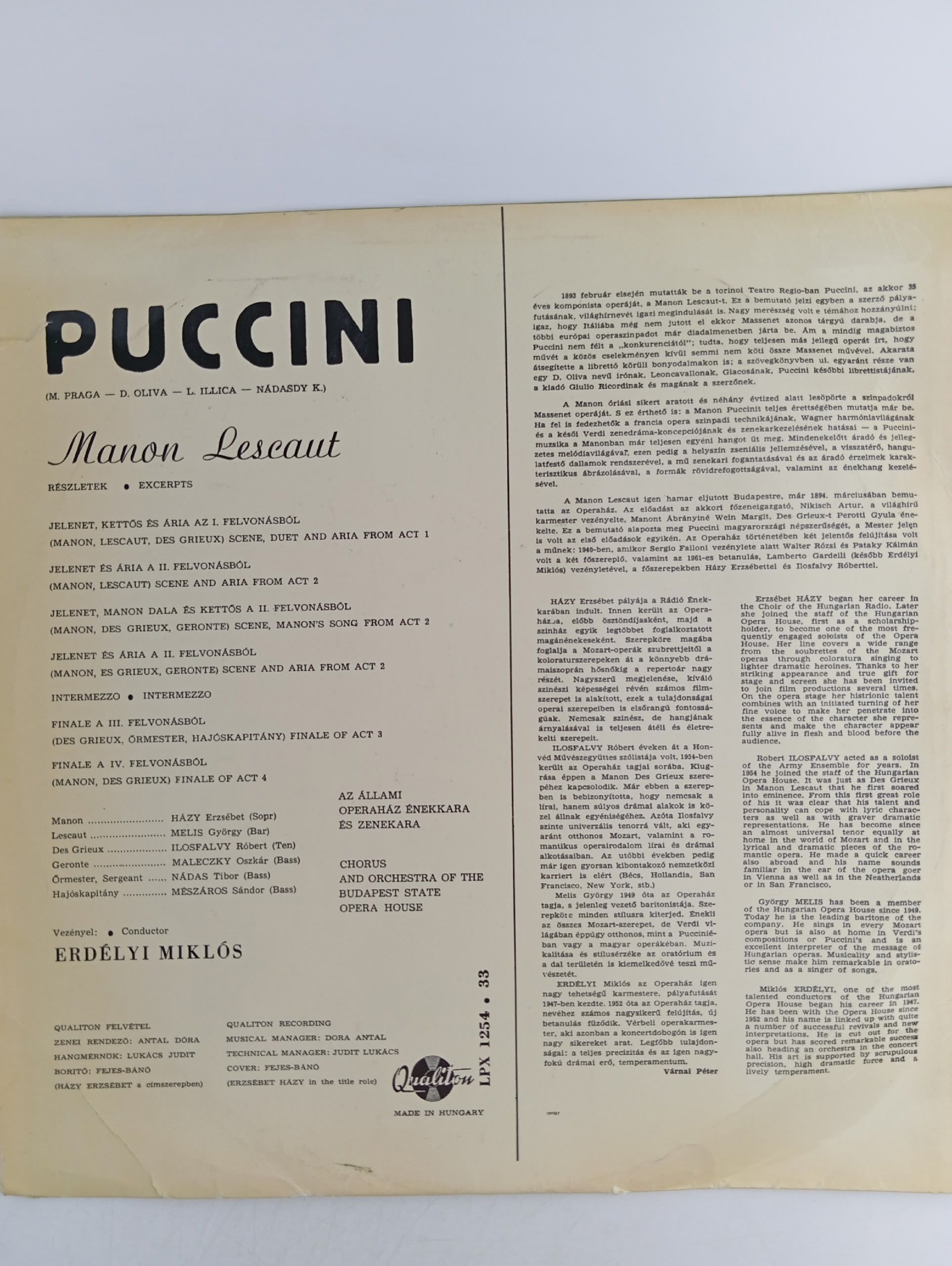 Пластинка виниловая Puccini - Manon Lescaut