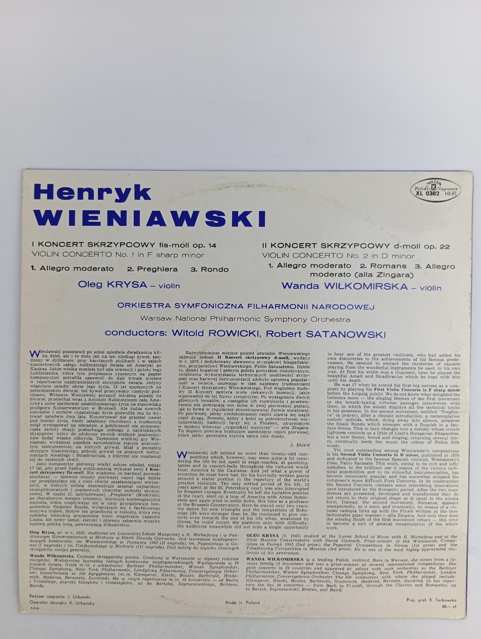 Виниловая пластинка Wieniawski, Itzhak Perlman Konzert Fr Violine Und Orchester Nr.1 Op.14 / Nr. 2 Op.22
