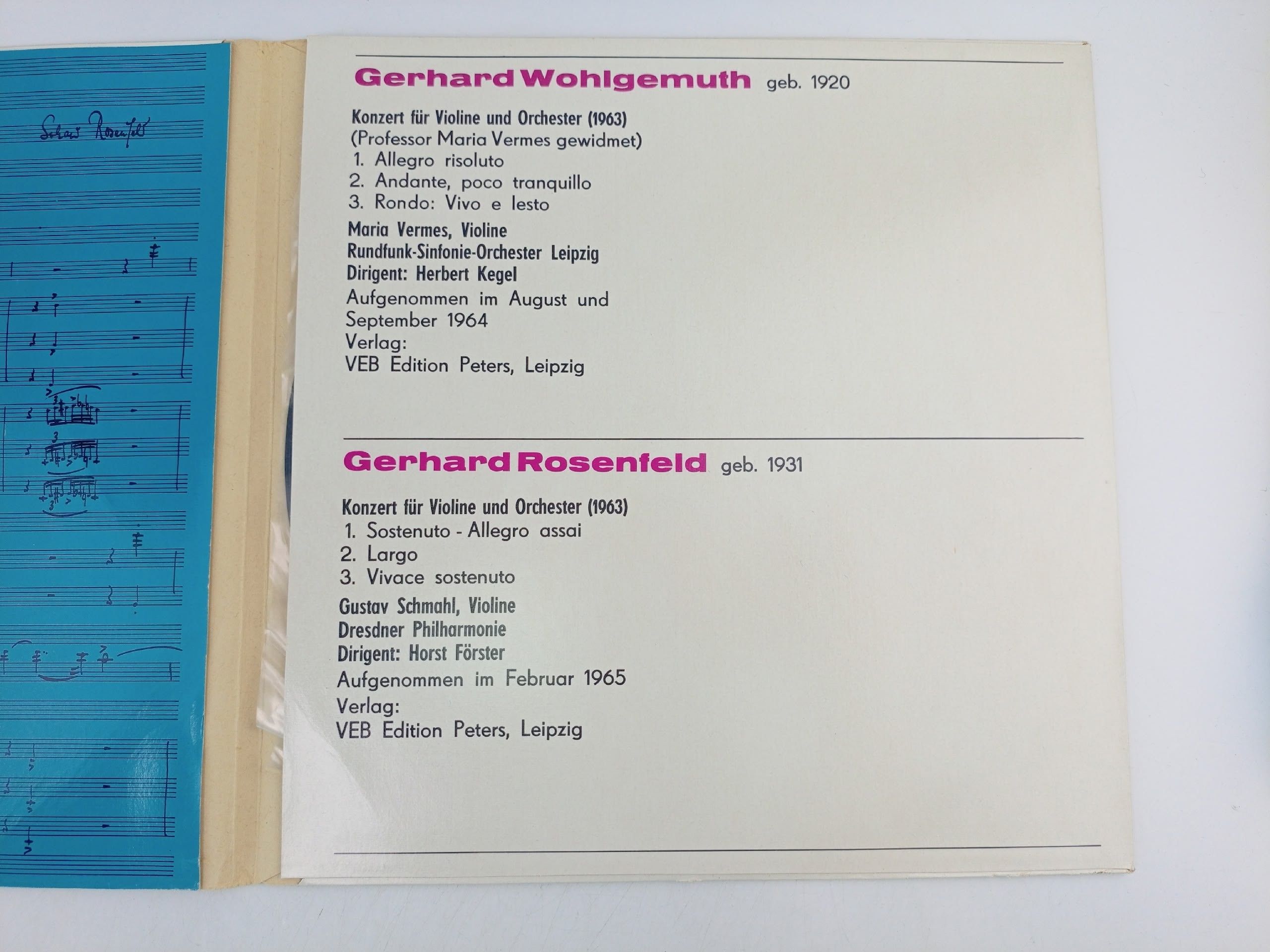 Виниловая пластинка Gerhard Wohlgemuth / Gerhard Rosenfeld Konzert Fr Violine Und Orchester / Unsere neue musik 5