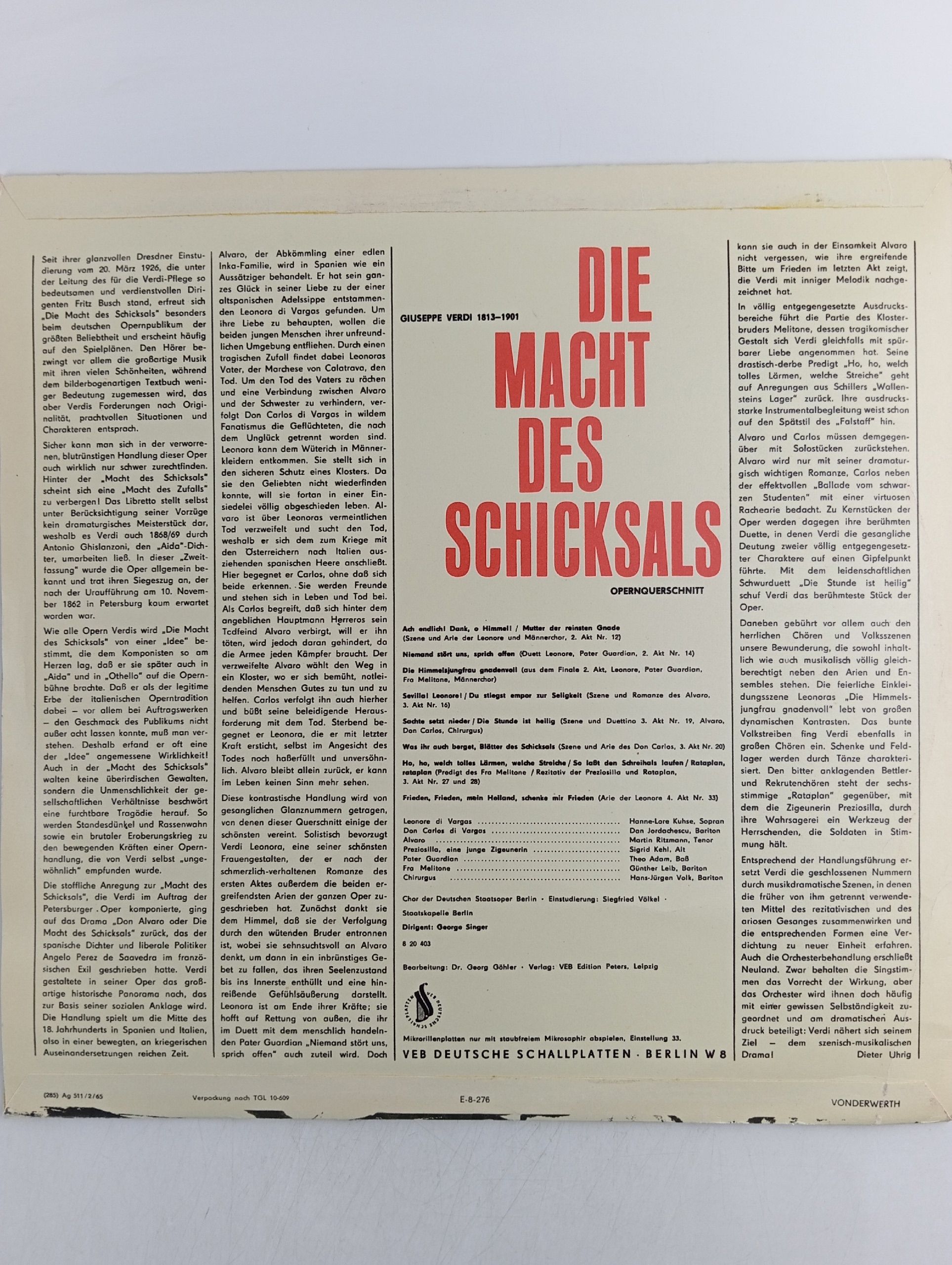 Виниловая пластинка Giuseppe Verdi - Die macht des schicksals