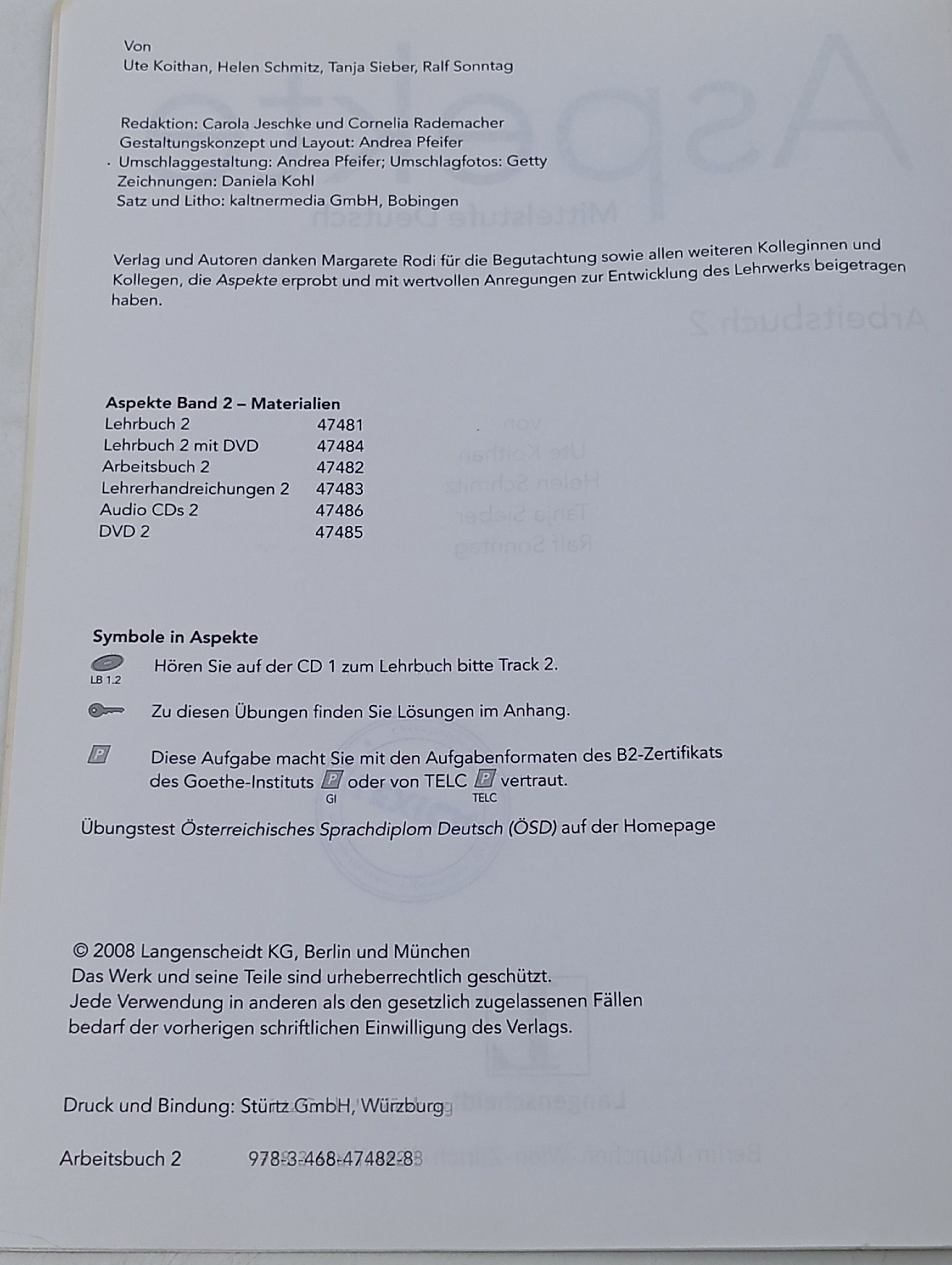 Aspekte: Mittelstufe Deutsch (Arbeitsbuch 2).
