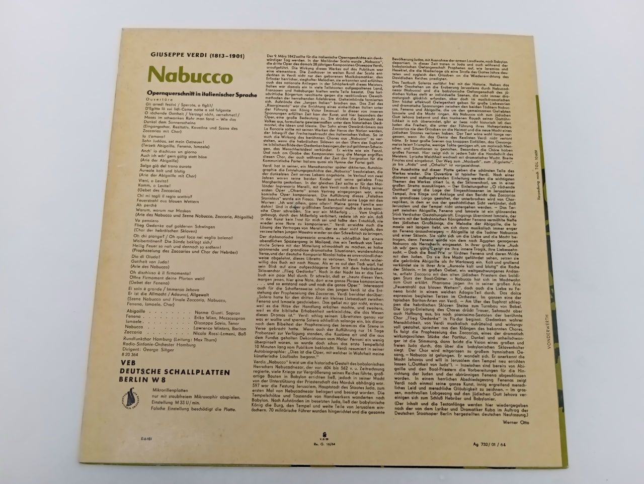 Виниловая пластинка G.Verdi Nabucco