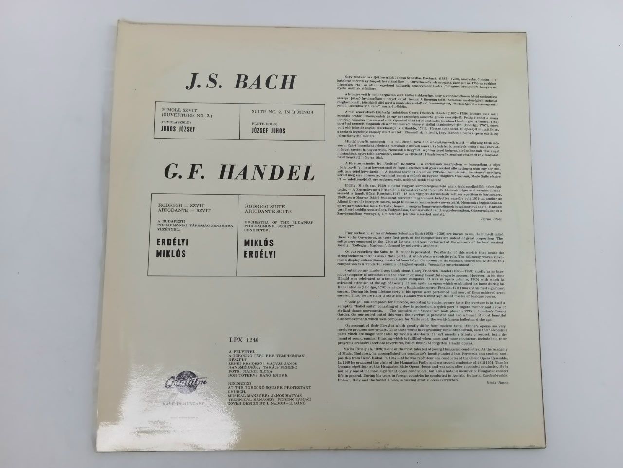 Бах (Bach) - Сюита №2 си минор, Гендель (Handel) - Родриго, Ариоданте (сюиты) / виниловая пластинка