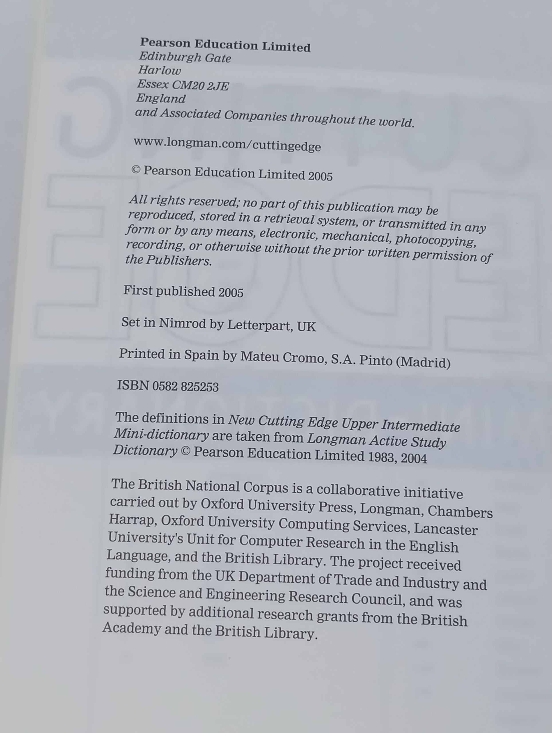 New Cutting Edge Upper Intermediate Mini-Dictionary