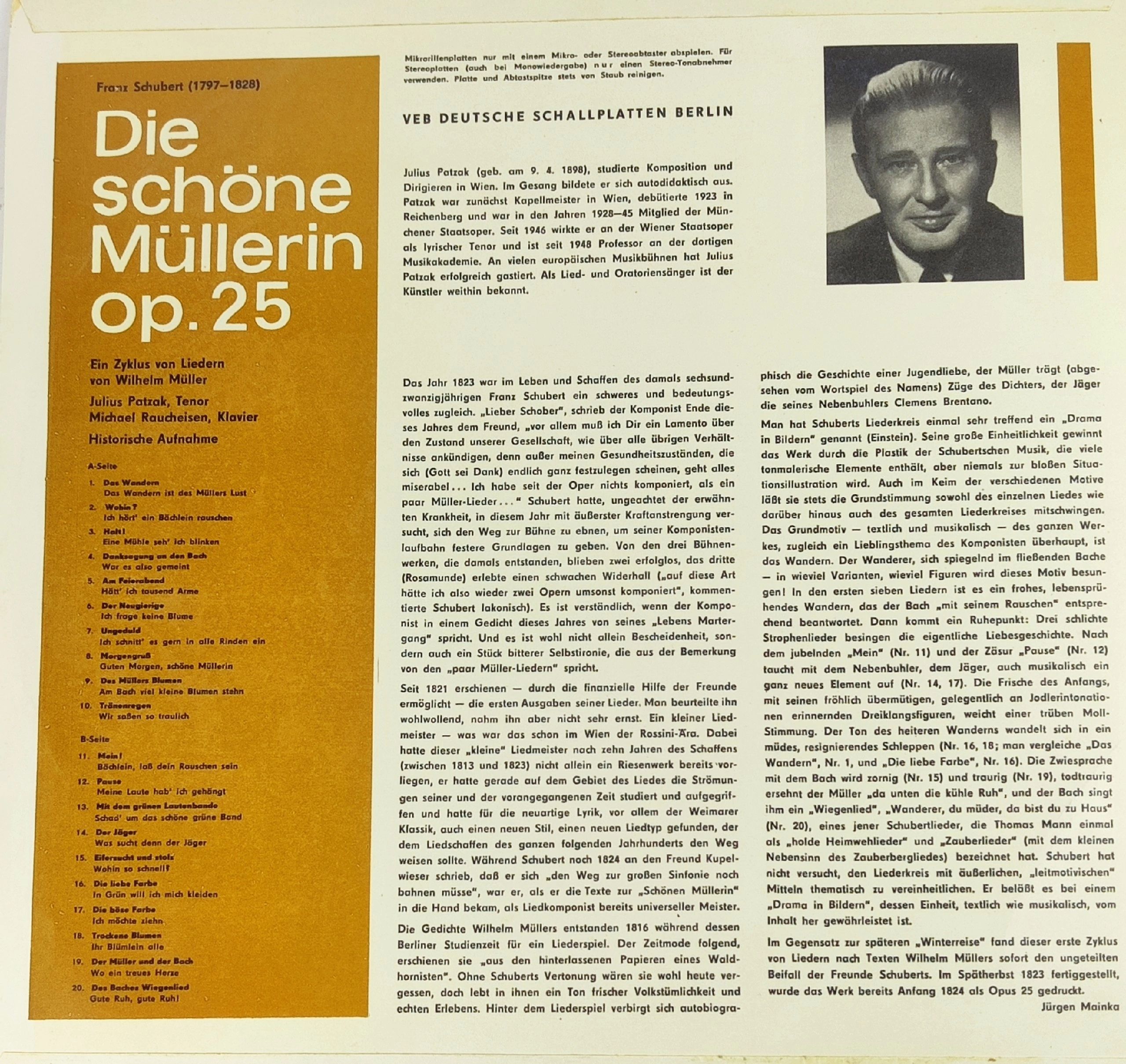 Прекрасная мельница (Die schоne Mullerin, соч. 25).Виниловая пластинка
