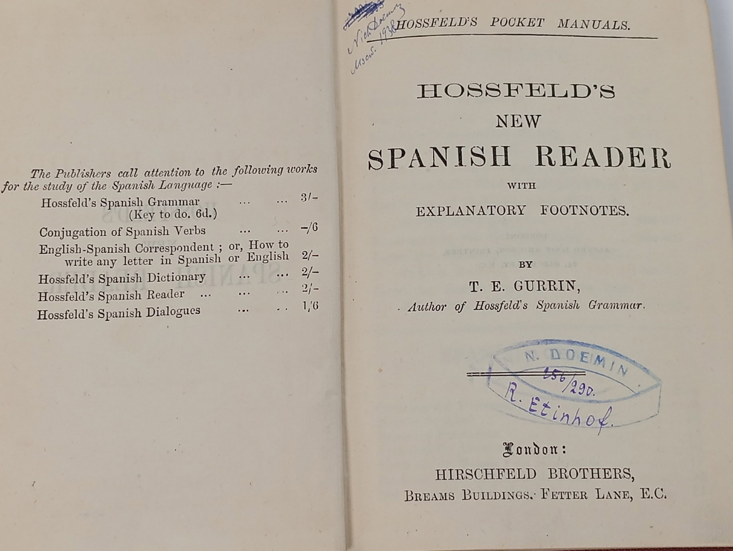 Hossfeld's Spanish Reader (испанская хрестоматия / книга для чтения по методу Хоссфельда)